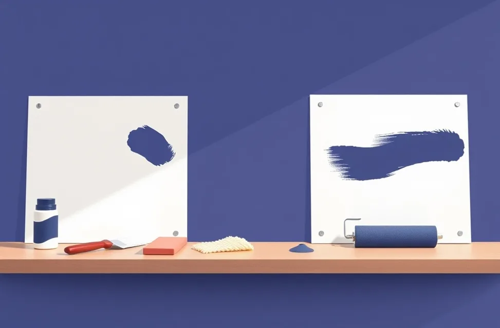 Outils de peinture disposés dans l'ordre des étapes du chantier