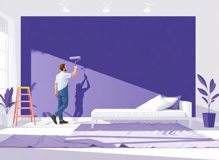 Peintre appliquant la peinture au rouleau sur un mur de salon